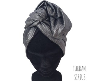 Maxi turban, bandeau fil de fer modulable turban femme lamé argenté et noir SIRIUS