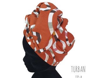Maxi-Turban, modularer Draht-Stirnband-Turban für Damen, orangefarbene Ziegellinien, IDA