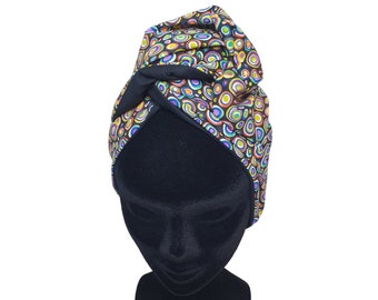 Maxi turban, bandeau fil de fer modulable turban femme noir et cercles colorés ALEX