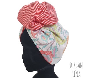 Maxi-Turban, modulares Draht-Stirnband, wendbarer Damen-Turban, weiß und rot geblümt, LENA