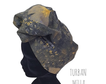 Maxi turbante, diadema de alambre ajustable turbante de mujer negro hojas de ginkgo amarillo MILLA