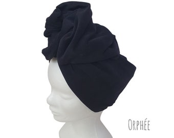 Demi-Turban velours côtelé fin, bandeau fil de fer modulable turban noir ORPHEE