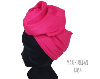 Maxi-Turban, modulares Draht-Stirnband, Damen-Turban, Baumwoll-Popeline, einfarbig, Fuchsia ROSA