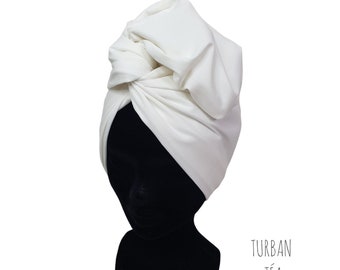 Maxi turbante fascia componibile a filo turbante da donna in popeline di cotone tinta unita bianco ecru TEA