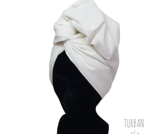Turbante maxi, diadema ajustable con alambre, turbante para mujer en popelina de algodón blanco liso y crudo, TEA