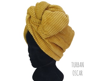 Velvet turban, adjustable corduroy headband turban, maxi corduroy turban for women in yellow OSCAR