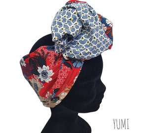 Demi-Turban, bandeau fil de fer modulable turban réversible motifs japonais YUMI