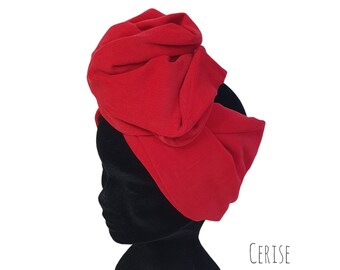 Demi-Turban velours côtelé fin, bandeau fil de fer modulable turban rouge CERISE