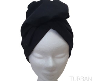 Maxi turbante, fascia componibile a filo turbante da donna in popeline di cotone tinta unita nero OMBRE