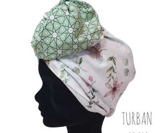 Maxi-Turban, verstellbarer Draht-Stirnband-Turban für Frauen mit pastellgrünen und weißen Blumenmustern EDEN