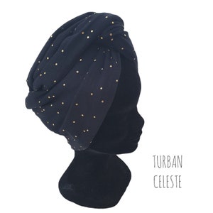 Maxi turban, bandeau fil de fer modulable turban femme noir pois doré CELESTE image 2