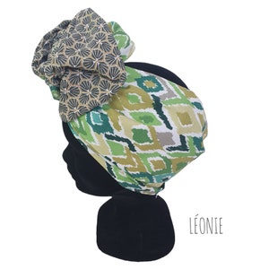 Half-Turban, adjustable wire headband reversible green turban and khaki LEONIE image 1