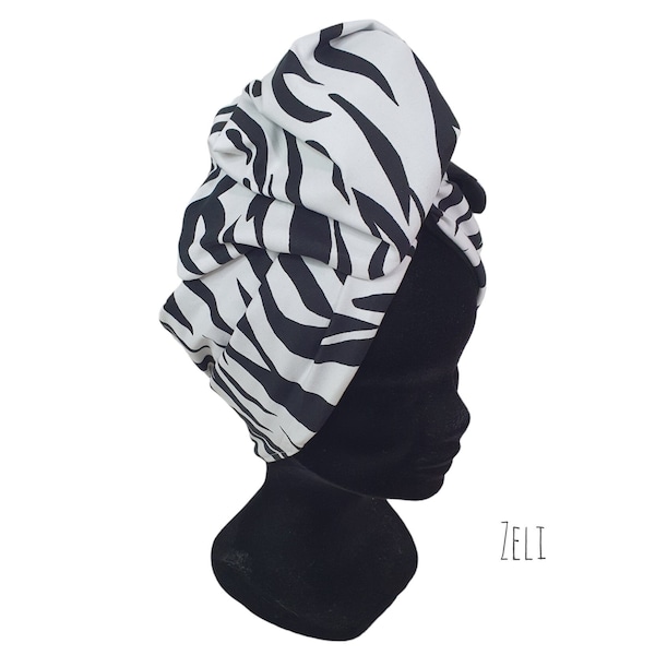 Medio Turbante, diadema de alambre ajustable turbante cebra blanco y negro ZELI