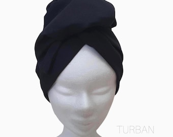 Turbante negro para mujer, maxi turbante con diadema de alambre ajustable, turbante de popelina de algodón liso, OMBRE