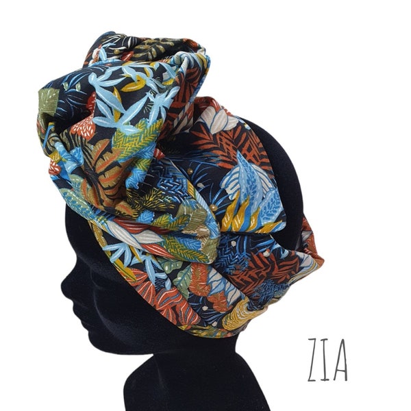 Demi-Turban, bandeau fil de fer modulable turban fleuri exotique ZIA