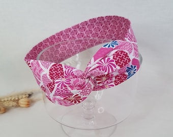 Bandeau cheveux rigide headband fil de fer réversible motifs rose