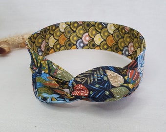 Rigid hair headband reversible wire headband colorful exotic foliage