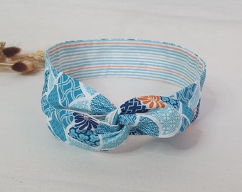 Bandeau cheveux rigide headband fil de fer réversible motifs bleu et rayé blanc