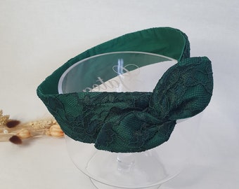 Bandeau cheveux rigide headband fil de fer dentelle ,vert sapin