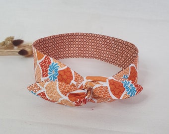 Bandeau cheveux rigide headband fil de fer réversible motifs tons oranges