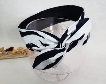 Rigid hair headband reversible wire headband black and white zebra patterns