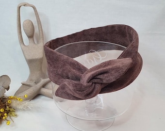 Rigid hairband headband fine brown corduroy wire