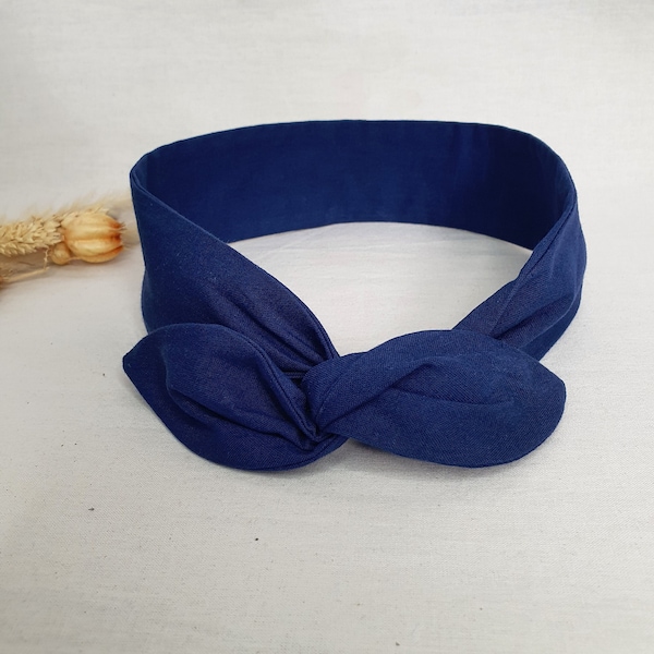 Bandeau cheveux rigide headband fil de fer uni bleu marine