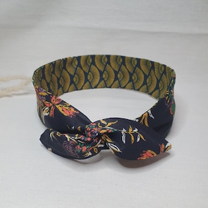 Bandeau cheveux rigide headband fil de fer réversible éventails jaunes et fleuri multicolore image 1