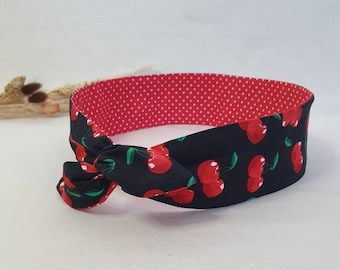 Rigid hair headband reversible wire headband red and black cherries