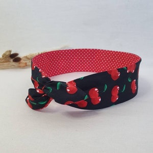 Rigid hair headband reversible wire headband red and black cherries