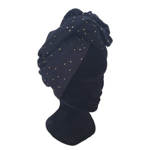 Maxi turban, bandeau fil de fer modulable turban femme noir pois doré CELESTE Demi 20cm/110cm