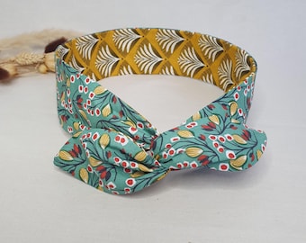 Women's hairband, rigid headband, reversible wire headband with yellow and green tones.