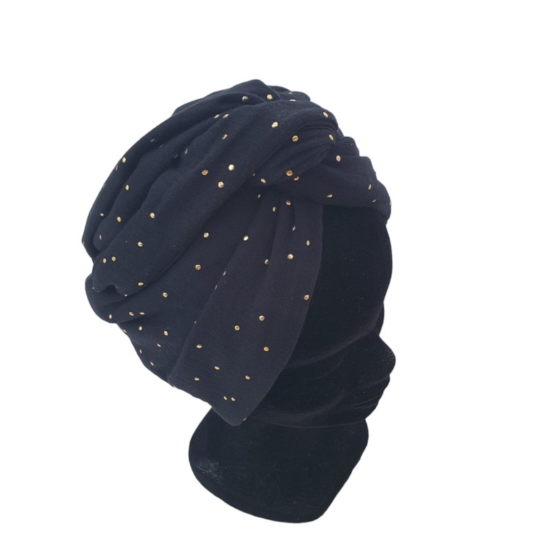 Maxi turban, bandeau fil de fer modulable turban femme noir pois doré CELESTE image 4