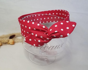 Rigid hairband, wire headband, reversible women's headband in red with white polka dots