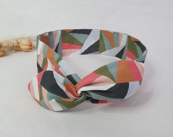 Bandeau cheveux rigide headband fil de fer réversible motifs triangles colorés