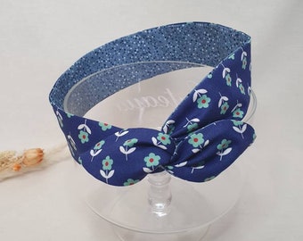 Cerchietto per capelli rigido, cerchietto in filo reversibile, piccoli fiori vintage blu e verdi