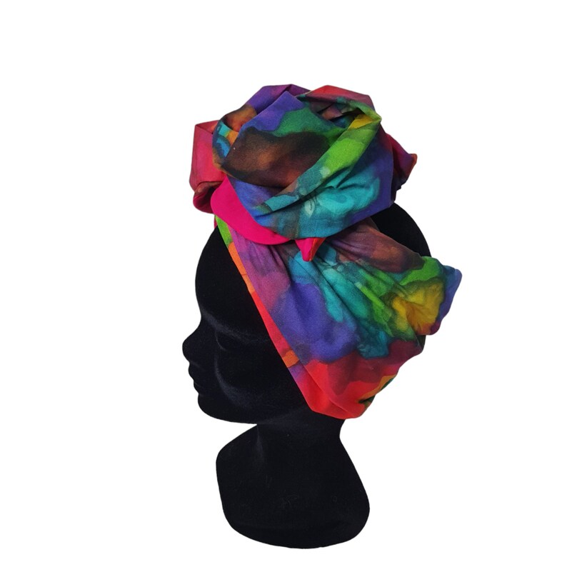 Maxi turban, bandeau fil de fer modulable turban femme motifs encre multicolore OLGA Demi 20/110 cm