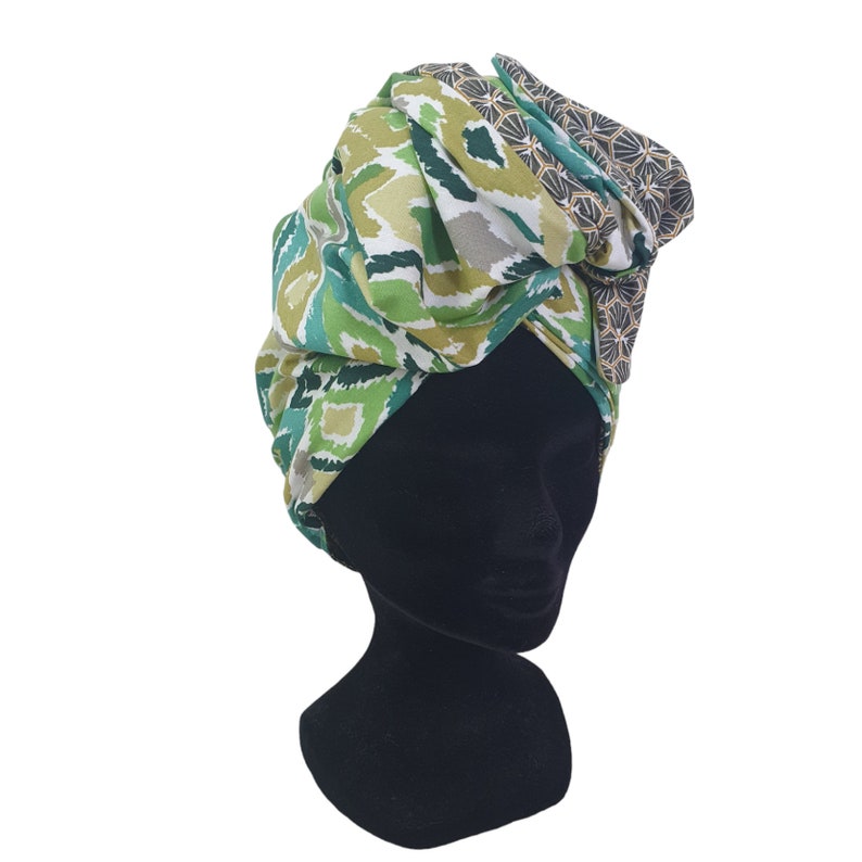 Half-Turban, adjustable wire headband reversible green turban and khaki LEONIE image 7