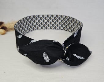 Rigid hair band, wire headband, reversible black and white wire headband for women with feather fans