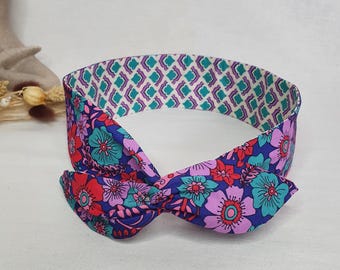 Rigid hairband reversible wire headband, women's headband in purple pink floral tones