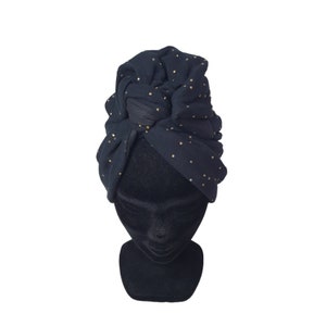 Maxi turban, bandeau fil de fer modulable turban femme noir pois doré CELESTE image 5