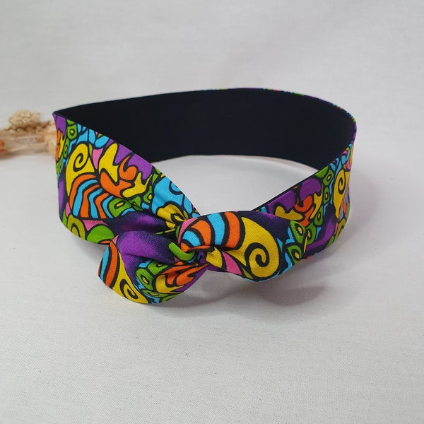 Bandeau cheveux rigide headband fil de fer réversible wax africain et coton noir