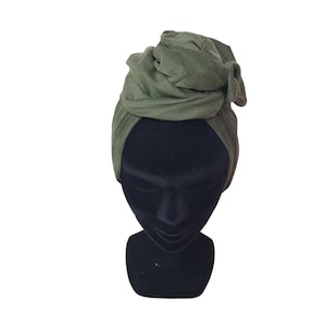 Women's turban, fine corduroy half-turban, adjustable wire headband, khaki green turban FANNY