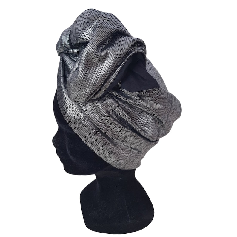 Maxi turban, bandeau fil de fer modulable turban femme lamé argenté et noir SIRIUS image 6