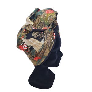 Damturban, maxi-pannbandsturban, justerbar aluminiumsnöre, XL-turban i svart och rött japanskt tyg MIO