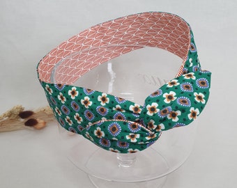 Bandeau cheveux rigide headband fil de fer réversible tons orange et vert