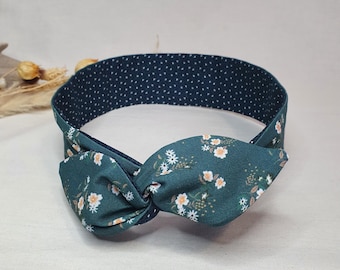 Rigid hairband, wire headband, framed headband, green floral headband for women