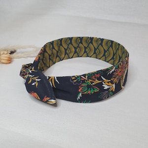 Bandeau cheveux rigide headband fil de fer réversible éventails jaunes et fleuri multicolore image 3
