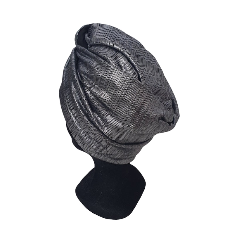 Maxi turban, bandeau fil de fer modulable turban femme lamé argenté et noir SIRIUS image 5