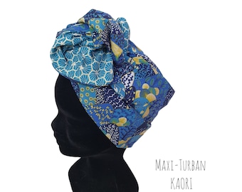 Maxi turban, bandeau fil de fer modulable turban femme motifs japonais bleu KAORI